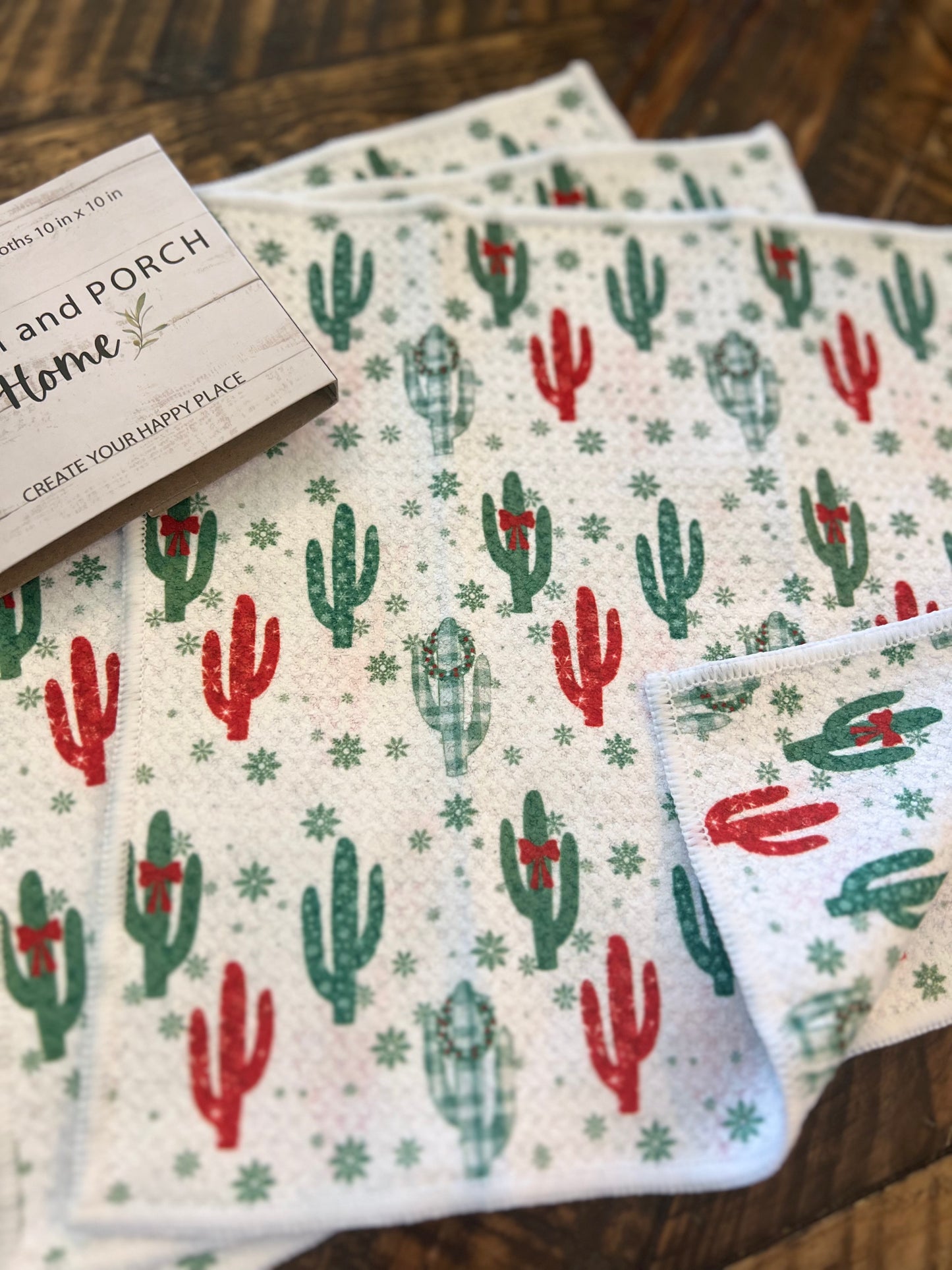 Festive Cactus - 2 sided - Set of 3 Dishcloths