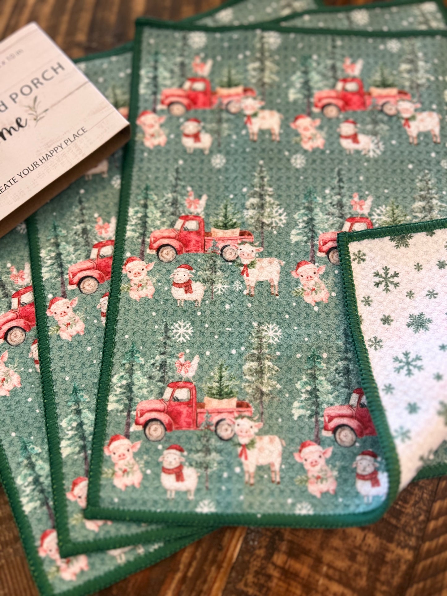 Christmas at the Farm - 2 sided - Set of 3 Dishcloths
