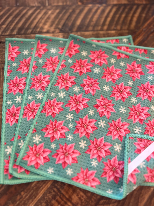 Poinsettia - 2 sided - Set of 3 Dishcloths