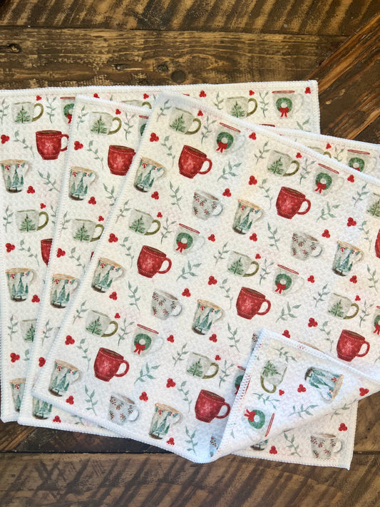Christmas Mugs - 2 sided - Set of 3 Dishcloths