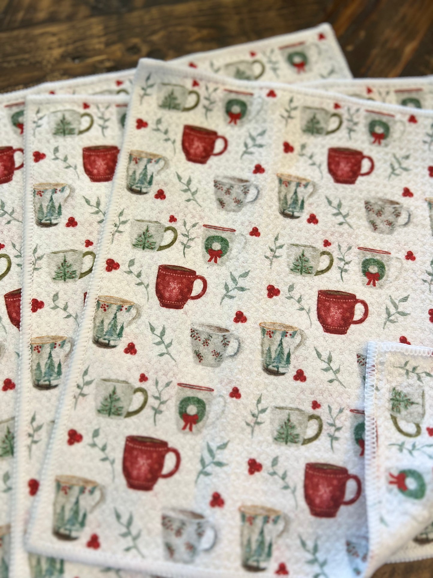 Christmas Mugs - 2 sided - Set of 3 Dishcloths