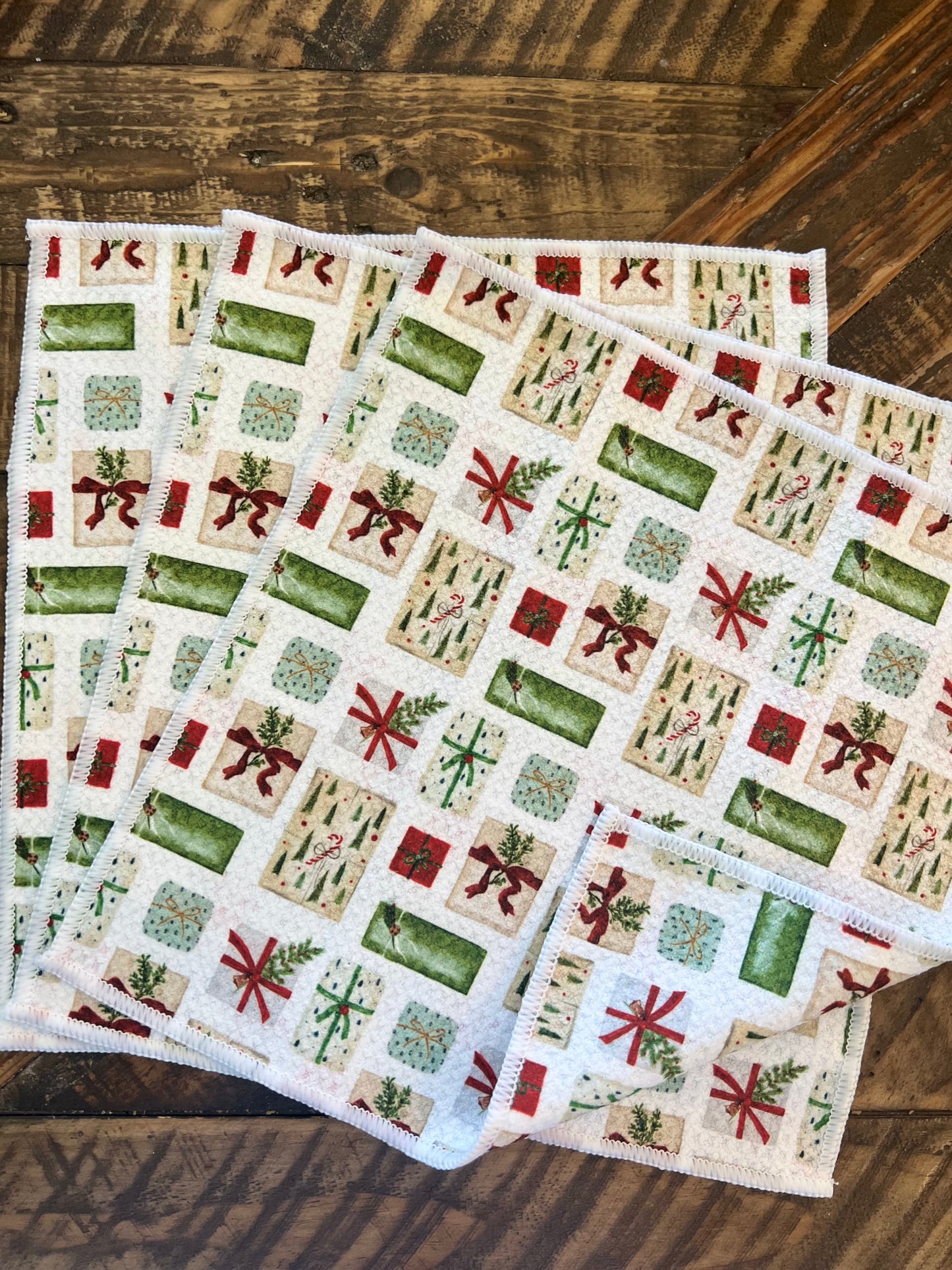 Christmas Presents - 2 sided - Set of 3 Dishcloths