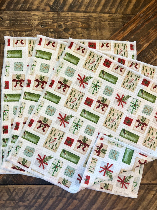 Christmas Presents - 2 sided - Set of 3 Dishcloths