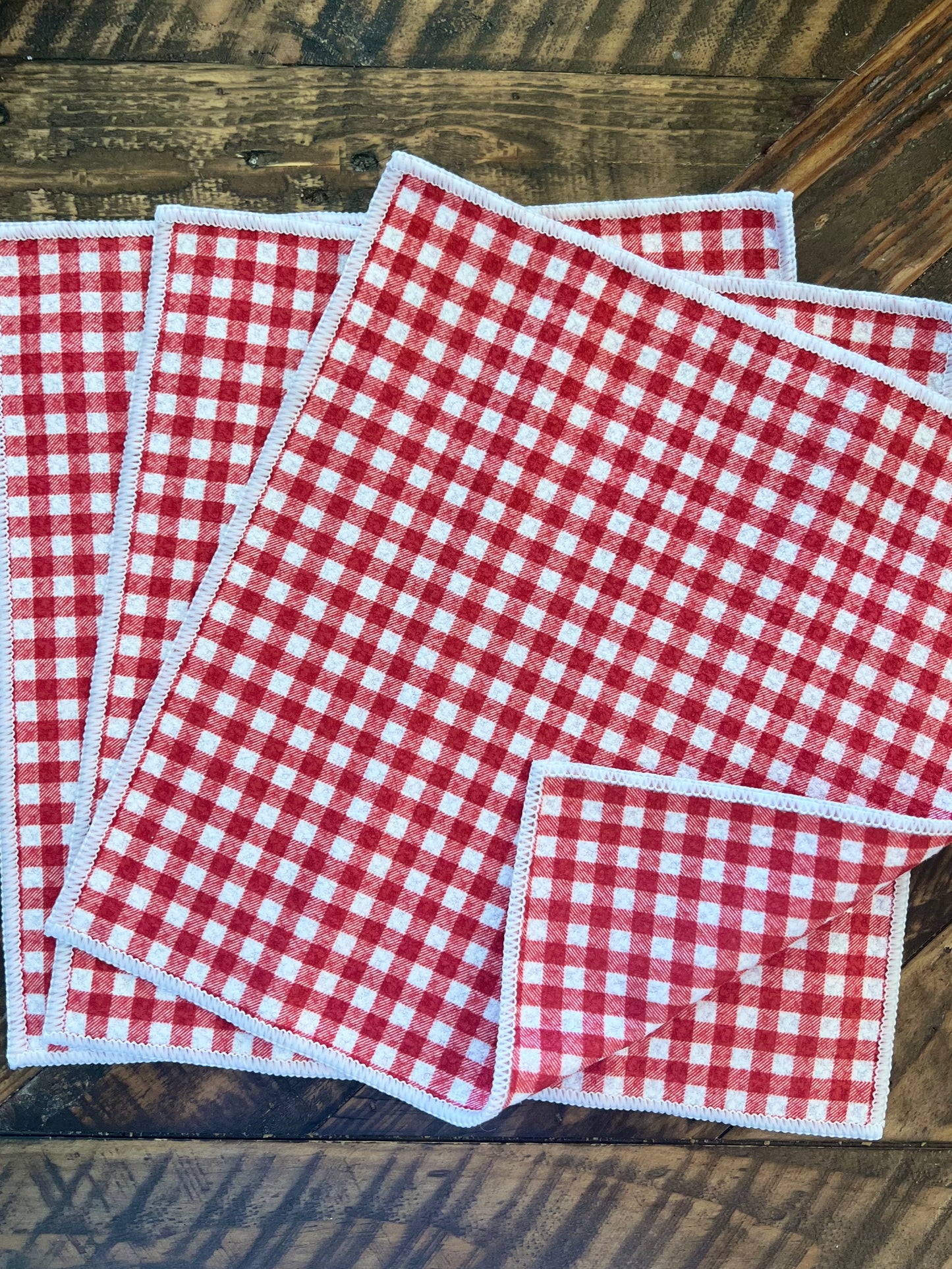 Christmas Red Gingham - 2 sided - Set of 3 Dishcloths