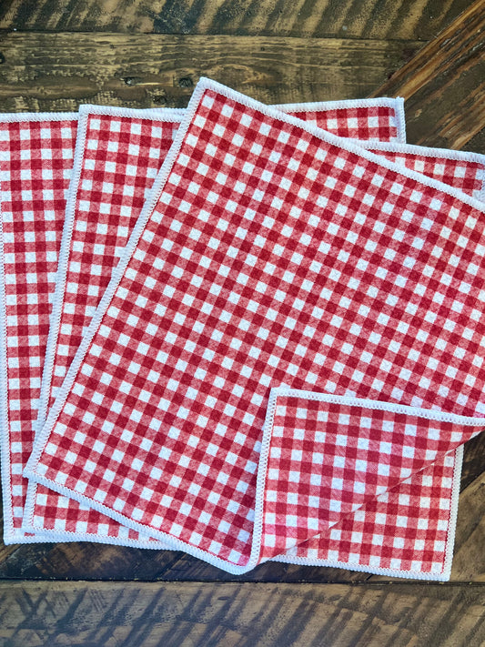 Christmas Red Gingham - 2 sided - Set of 3 Dishcloths