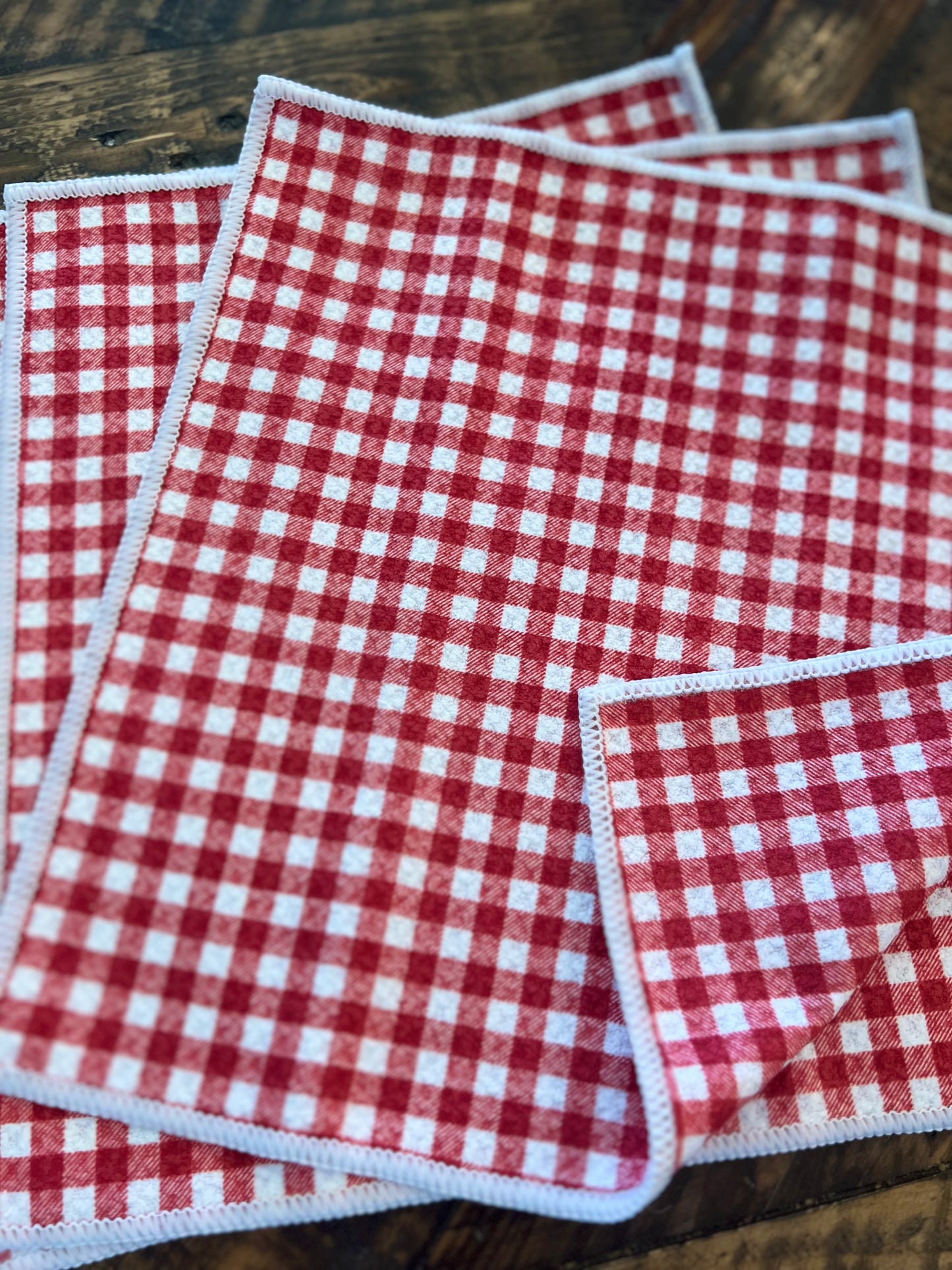Christmas Red Gingham - 2 sided - Set of 3 Dishcloths