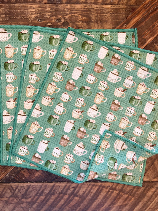 Hot Cocoa Mugs - 2 sided - Set of 3 Dishcloths