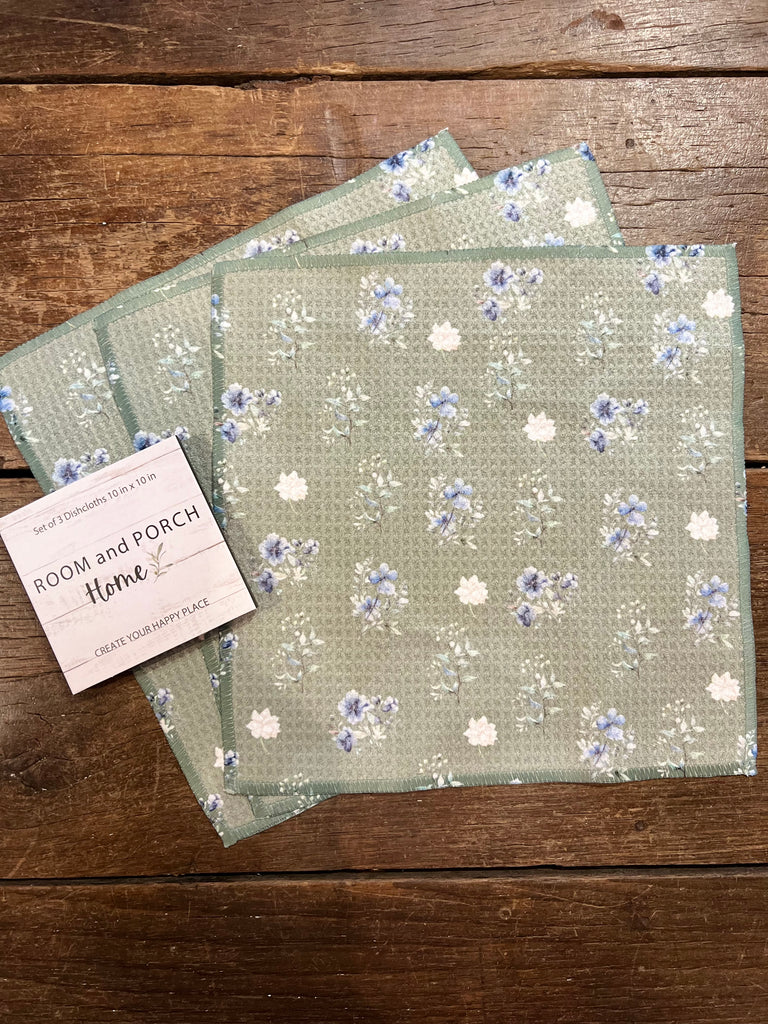 Cottage Collection - Set of 3 Dishcloths (Green)