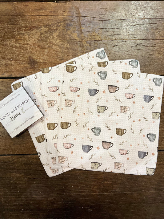 Cute Coffee Cups - Set of 3 Dishcloths