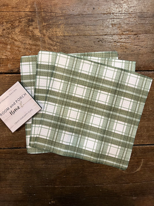 Green Plaid - Set of 3 Dishcloths