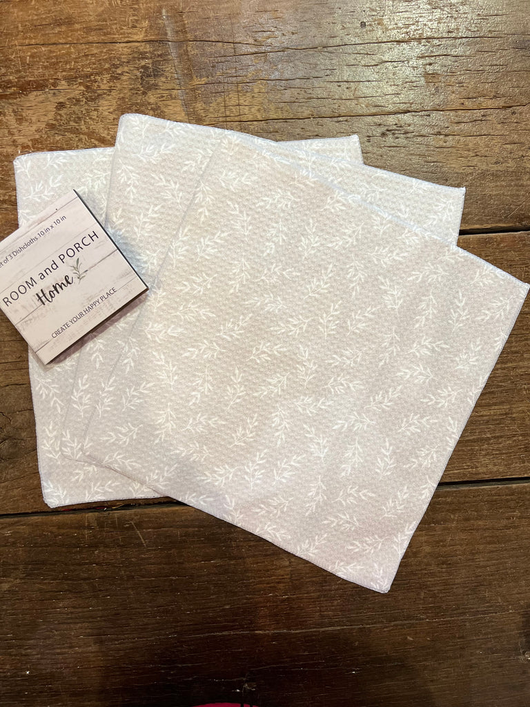 Calm Leaves - Gray and White - Set of 3 Dishcloths