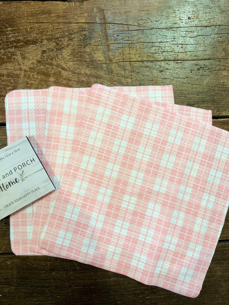 Pink Plaid Valentines - Set of 3 Dishcloths