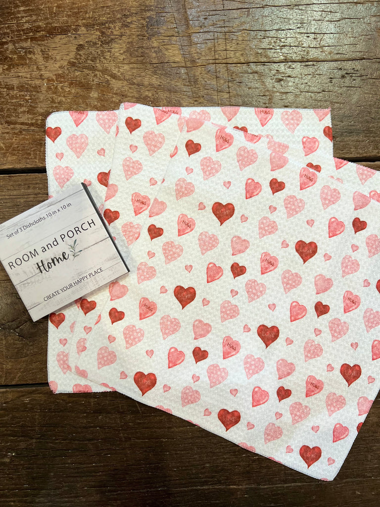 Heart Love Valentines - Set of 3 Dishcloths