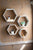 set of 4 recycled white-washed wood hexagon wall shelves