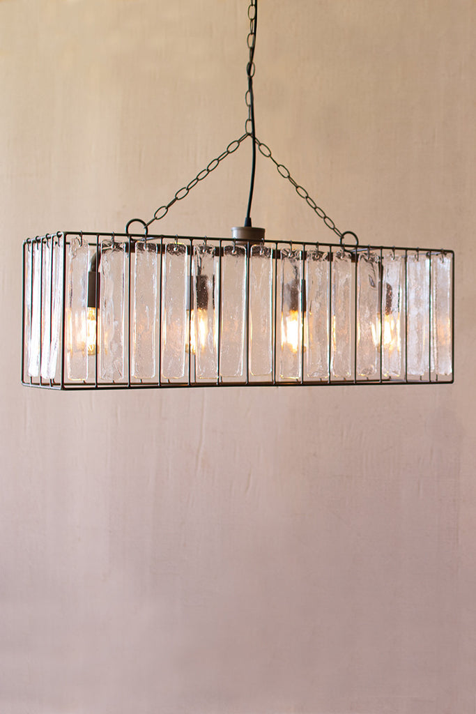 Rectangle pendant light with glass chimes (Plug In)