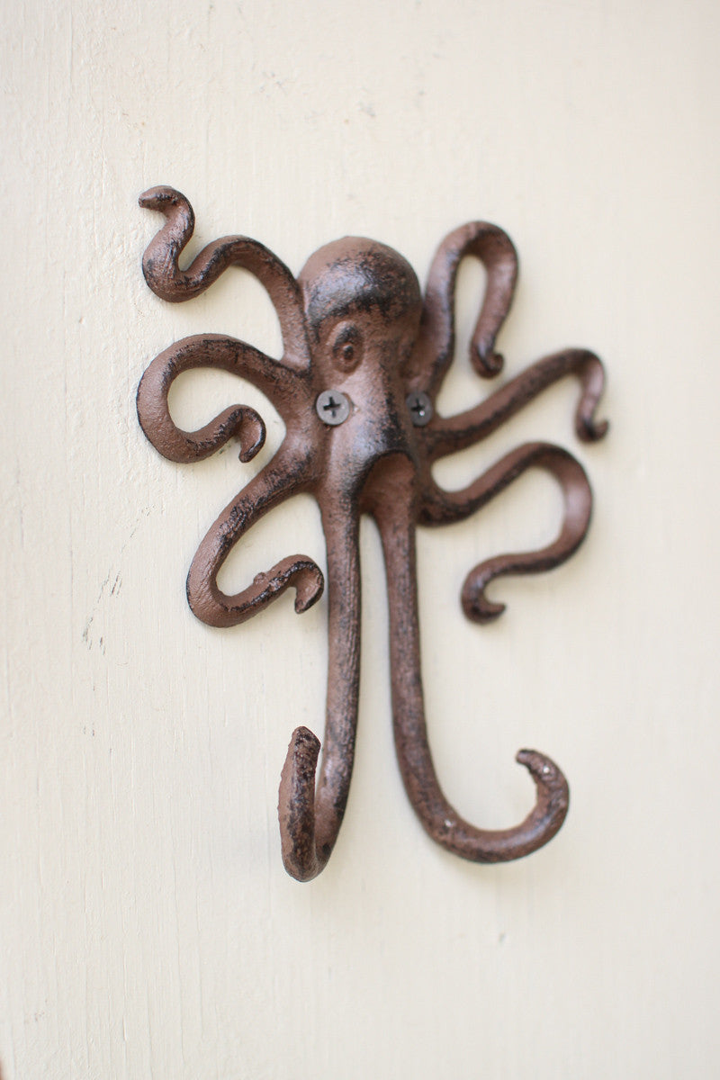 Kalalou Cast Iron Octopus Wall Hook - Set of 4