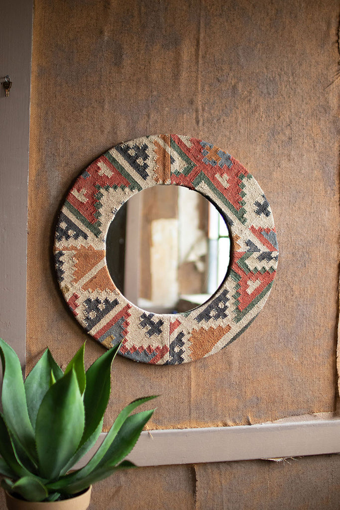 Round kilim fabric mirror