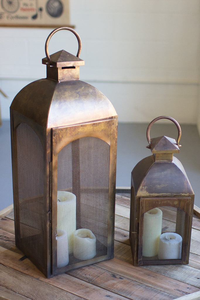 Set of 2 antique bronze finish lanterns
