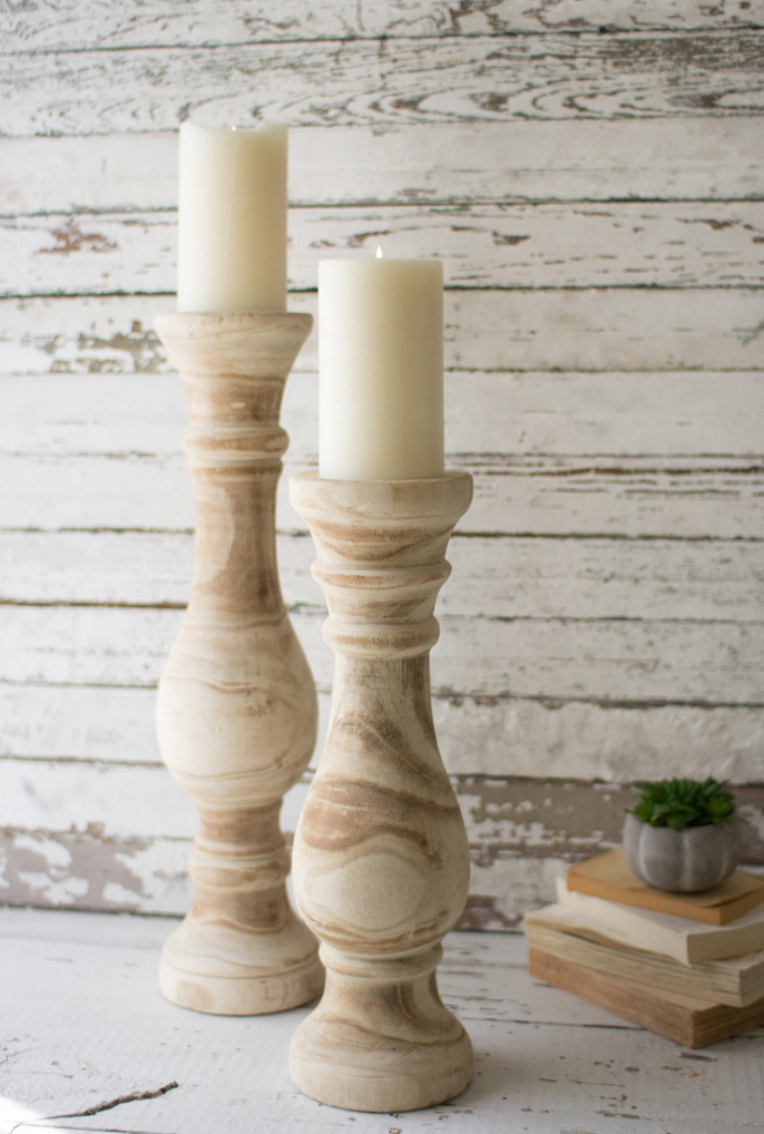 Set of 2 hand carved wooden candle stands